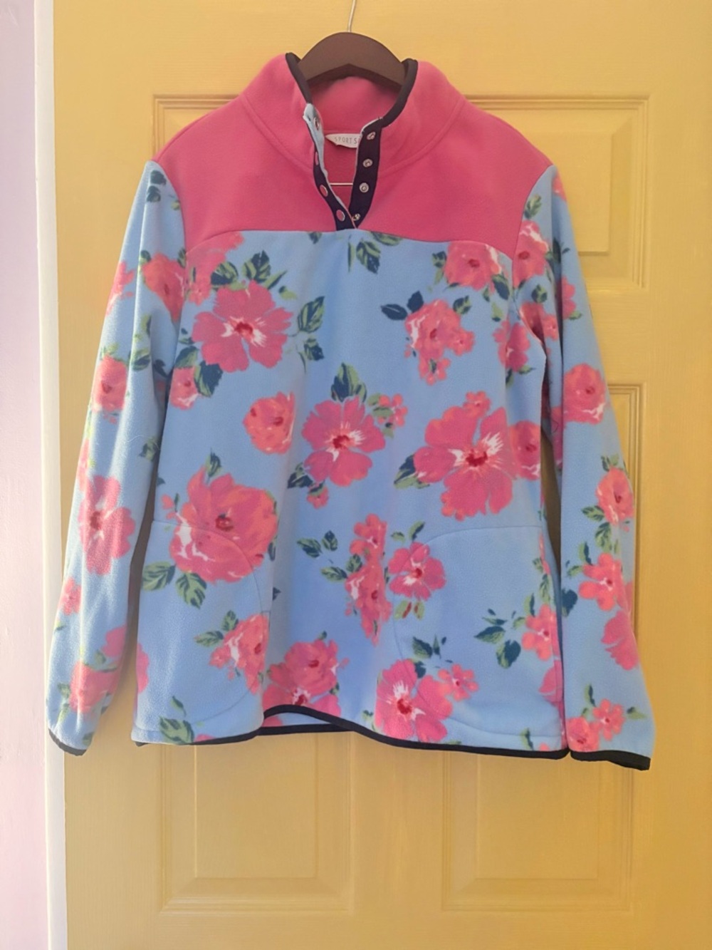 Sport Savvy Medium Floral Half-Zip Fleece Pullover - Pink & Light Blue